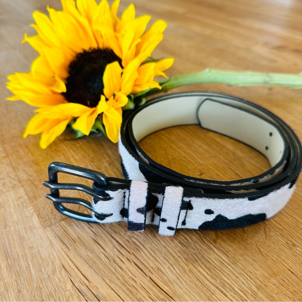 Faux fur cow print belt